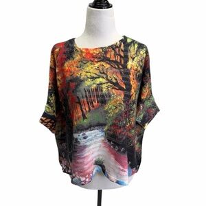 Funsport Scenic Print Short Sleeve Sweater Top Size S